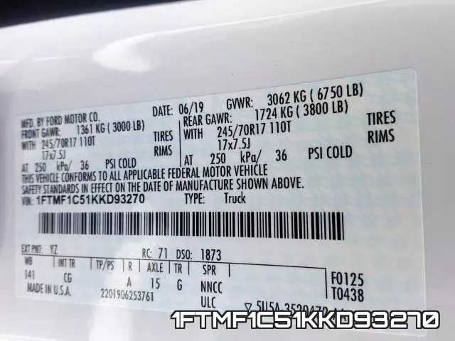 1FTMF1C51KKD93270 фото 2