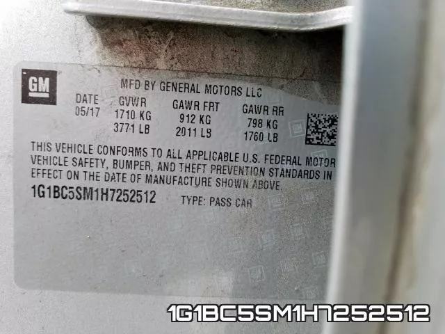 1G1BC5SM1H7252512 фото 2