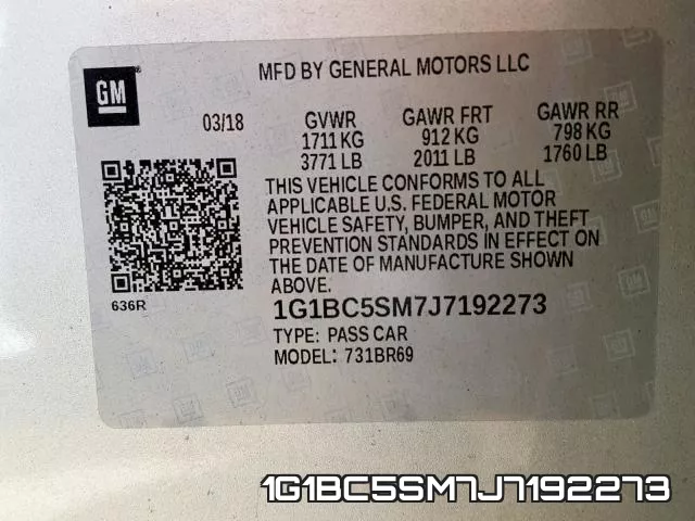 1G1BC5SM7J7192273 фото 2