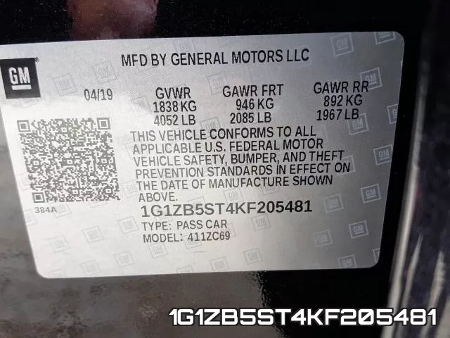 1G1ZB5ST4KF205481 фото 2