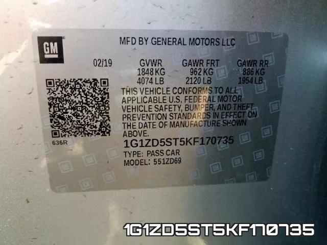 1G1ZD5ST5KF170735 фото 2