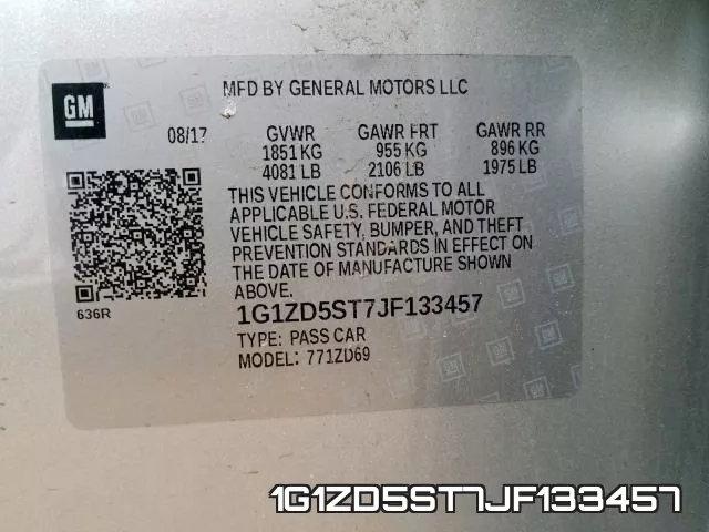 1G1ZD5ST7JF133457 фото 2