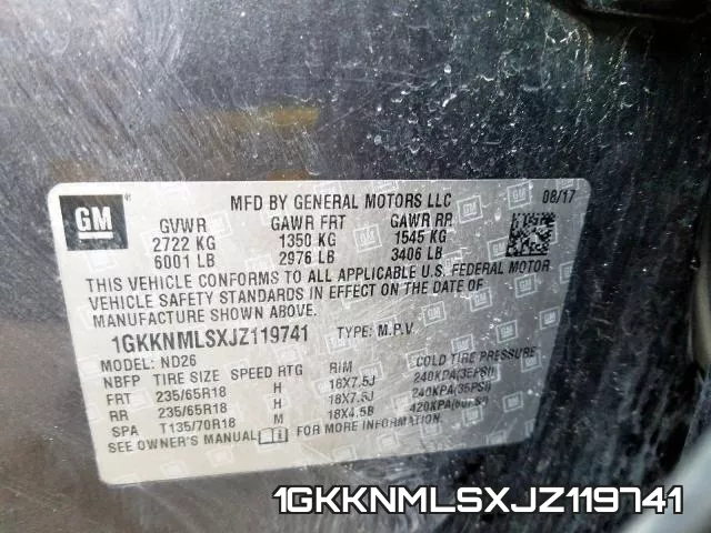 1GKKNMLSXJZ119741 фото 2