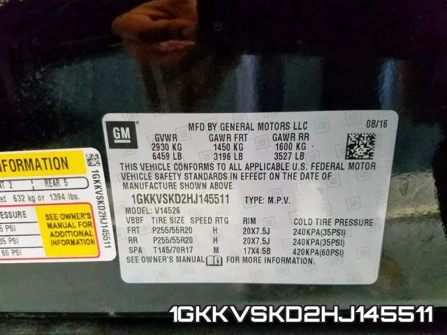1GKKVSKD2HJ145511 фото 2