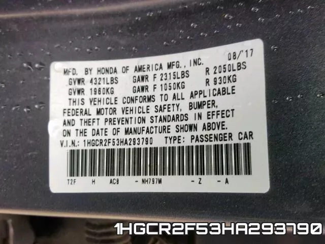 1HGCR2F53HA293790 фото 2