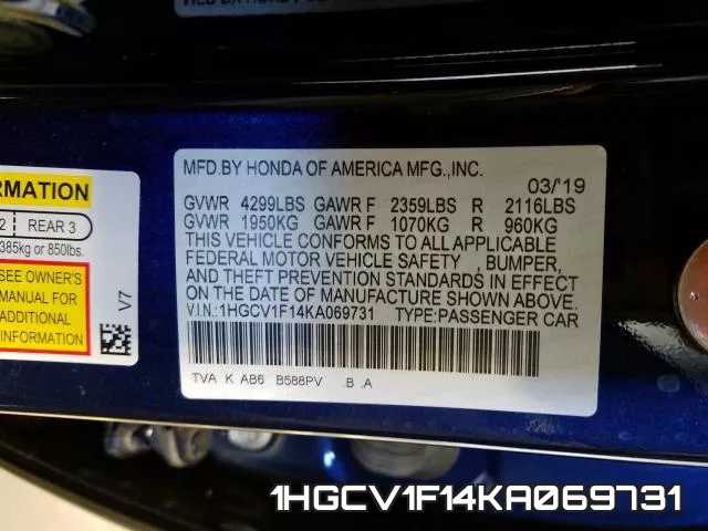 1HGCV1F14KA069731 фото 2