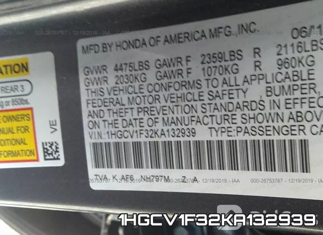 1HGCV1F32KA132939 фото 10