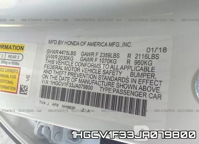 1HGCV1F33JA079800 фото 10