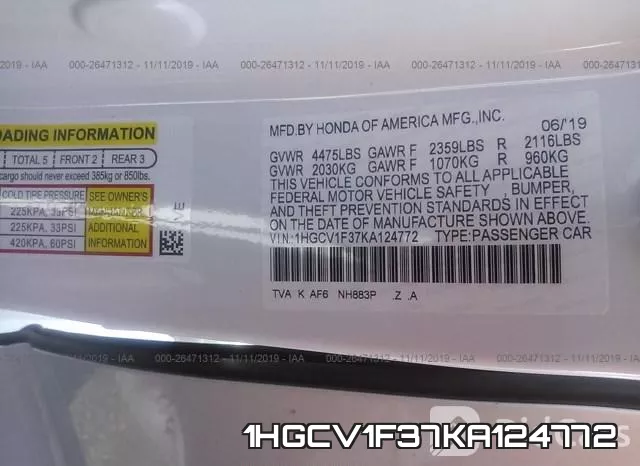 1HGCV1F37KA124772 фото 10