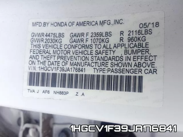 1HGCV1F39JA176841 фото 2