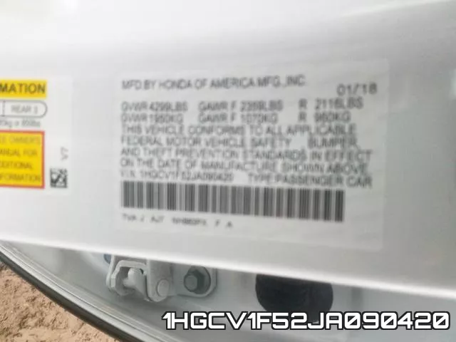 1HGCV1F52JA090420 фото 2