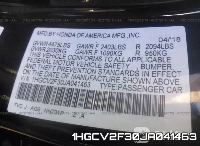 1HGCV2F30JA041463 фото 10