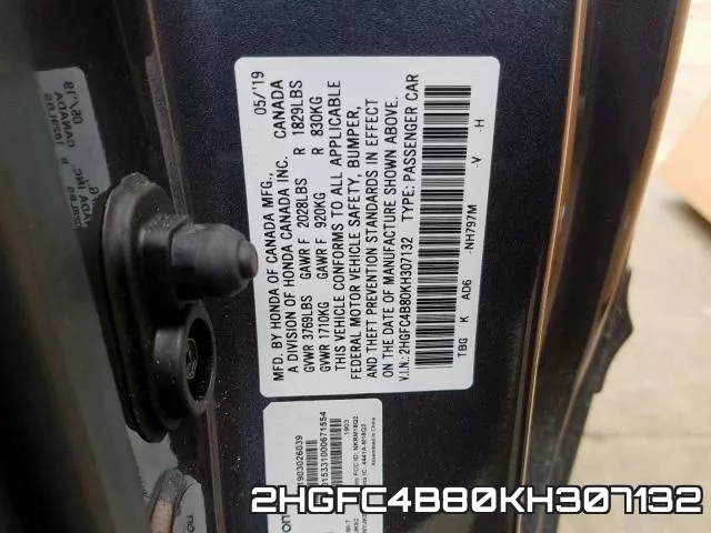 2HGFC4B80KH307132 фото 2