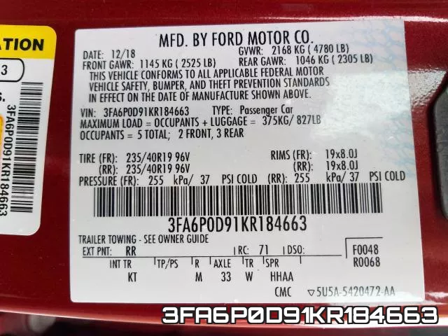 3FA6P0D91KR184663 фото 2