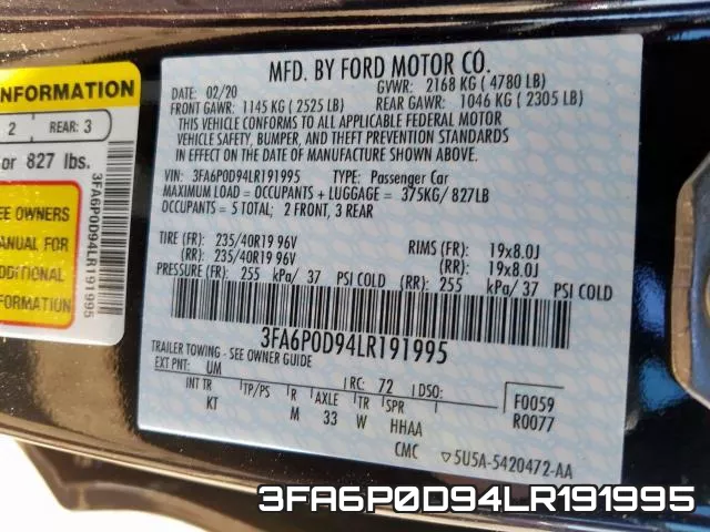 3FA6P0D94LR191995 фото 2
