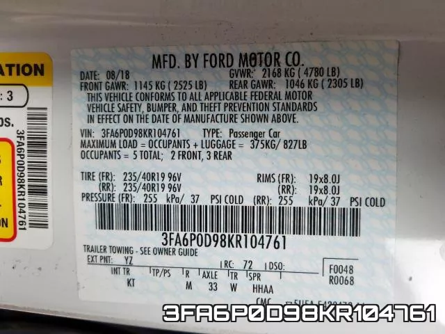 3FA6P0D98KR104761 фото 2