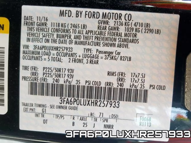 3FA6P0LUXHR257933 фото 2
