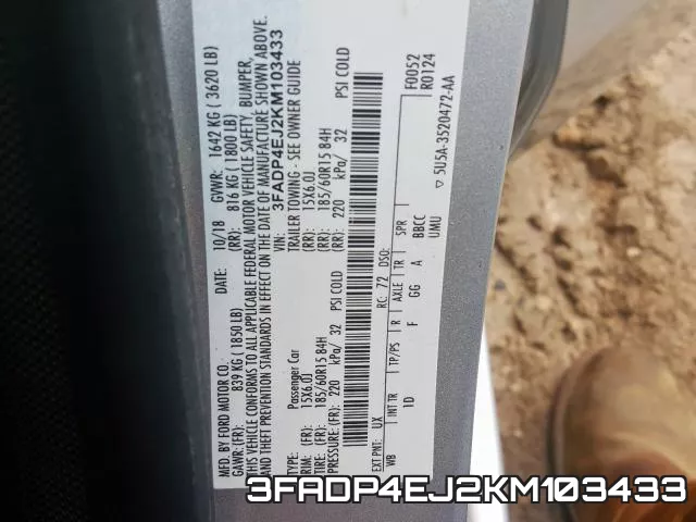 3FADP4EJ2KM103433 фото 2
