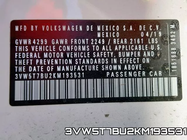 3VW5T7BU2KM193531 фото 2