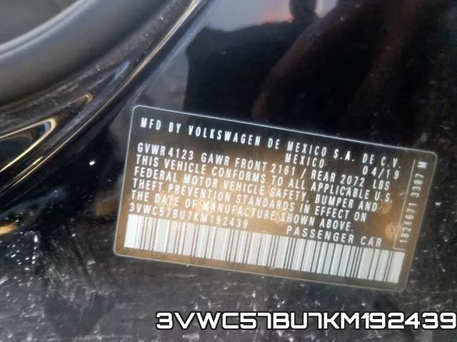 3VWC57BU7KM192439 фото 2