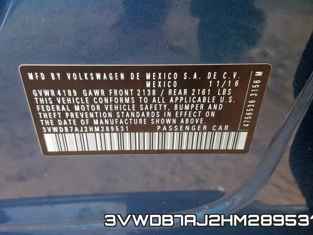 3VWDB7AJ2HM289531 фото 2