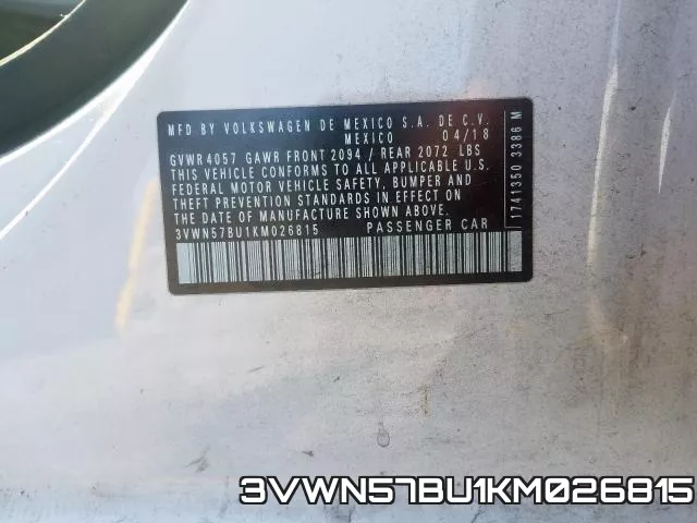 3VWN57BU1KM026815 фото 2