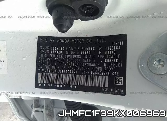 JHMFC1F39KX006963 фото 10