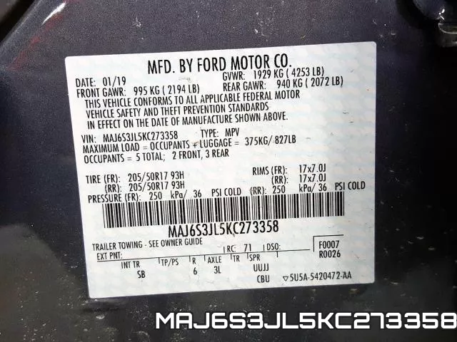 MAJ6S3JL5KC273358 фото 2