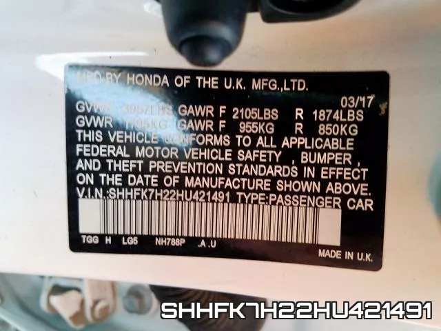 SHHFK7H22HU421491 фото 2