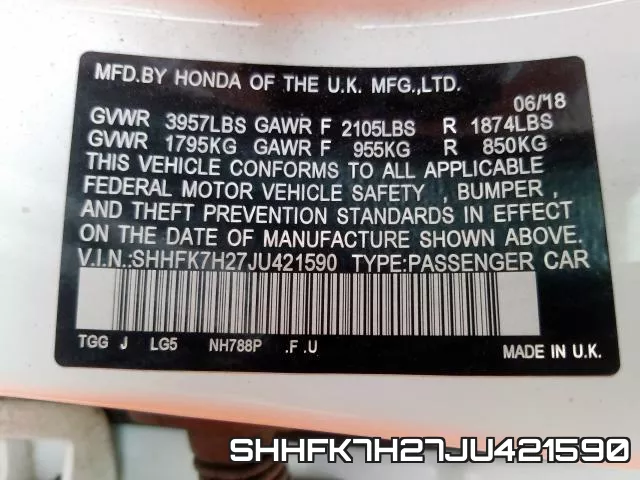 SHHFK7H27JU421590 фото 2