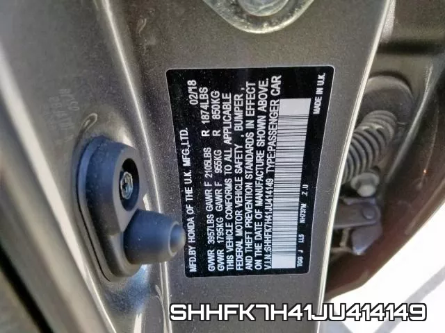 SHHFK7H41JU414149 фото 2