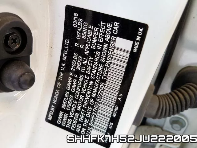 SHHFK7H52JU222005 фото 2