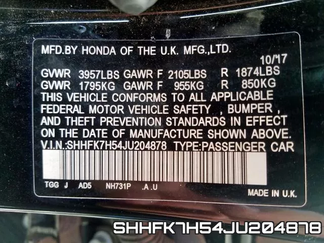 SHHFK7H54JU204878 фото 2