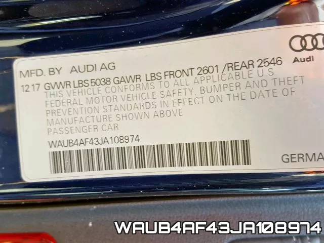 WAUB4AF43JA108974 фото 2