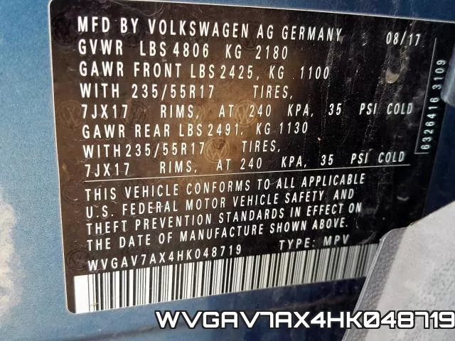 WVGAV7AX4HK048719 фото 2
