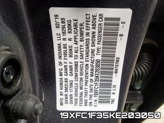 19XFC1F35KE203050 фото 2