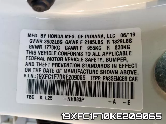 19XFC1F70KE209065 фото 2