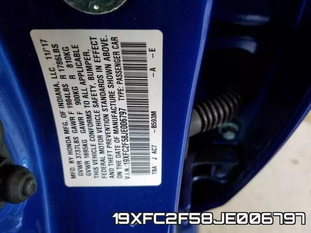19XFC2F58JE006797 фото 2