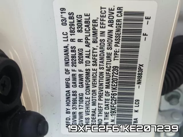 19XFC2F61KE207239 фото 2