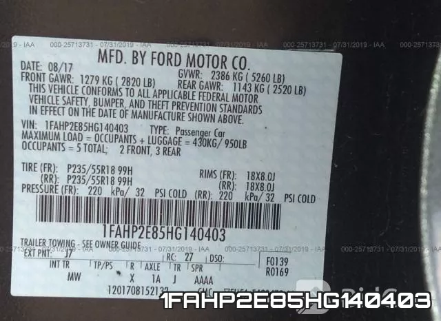 1FAHP2E85HG140403 фото 10