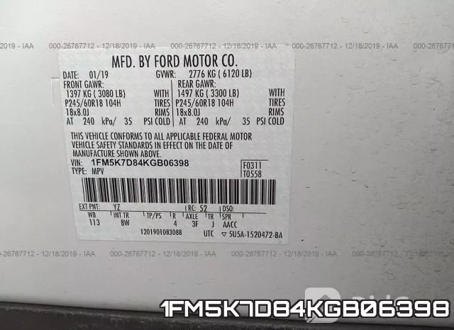 1FM5K7D84KGB06398 фото 10