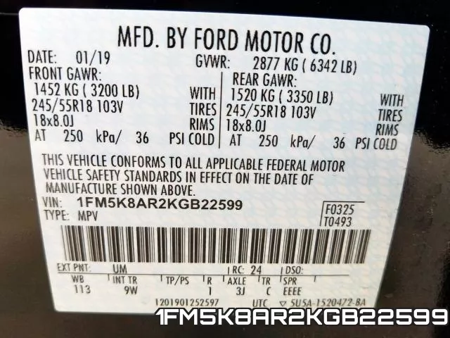 1FM5K8AR2KGB22599 фото 2