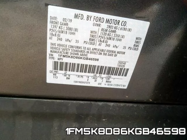 1FM5K8D86KGB46598 фото 2
