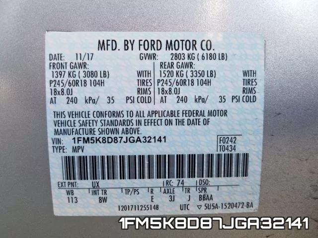 1FM5K8D87JGA32141 фото 2