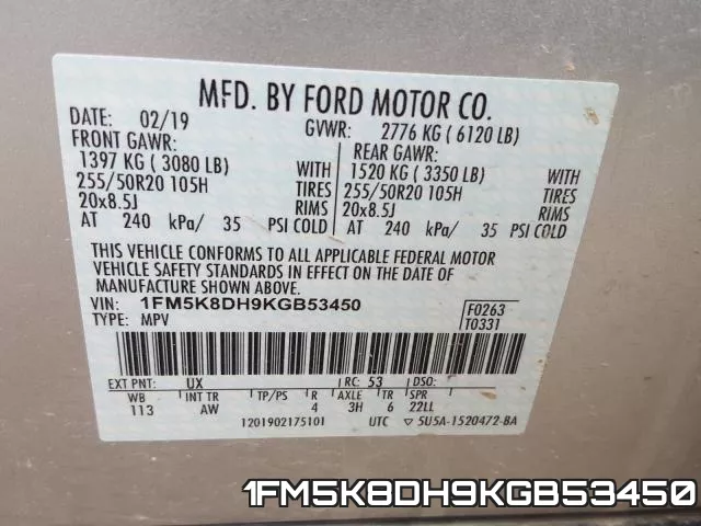1FM5K8DH9KGB53450 фото 2