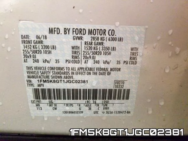 1FM5K8GT1JGC02381 фото 2