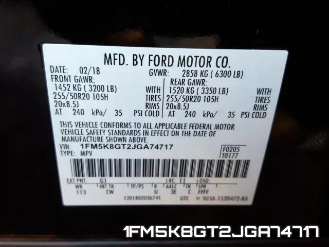 1FM5K8GT2JGA74717 фото 2