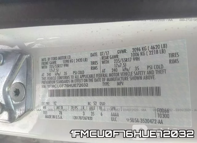 1FMCU0F76HUE72032 фото 10