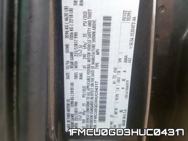 1FMCU0GD3HUC04317 фото 2