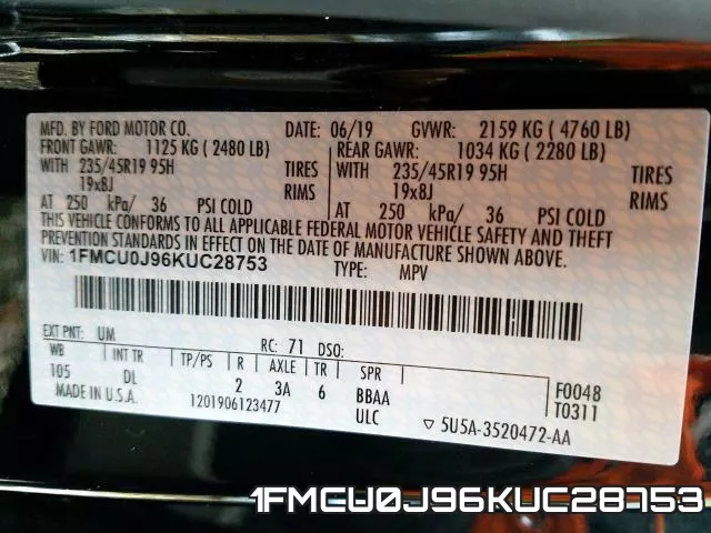 1FMCU0J96KUC28753 фото 2